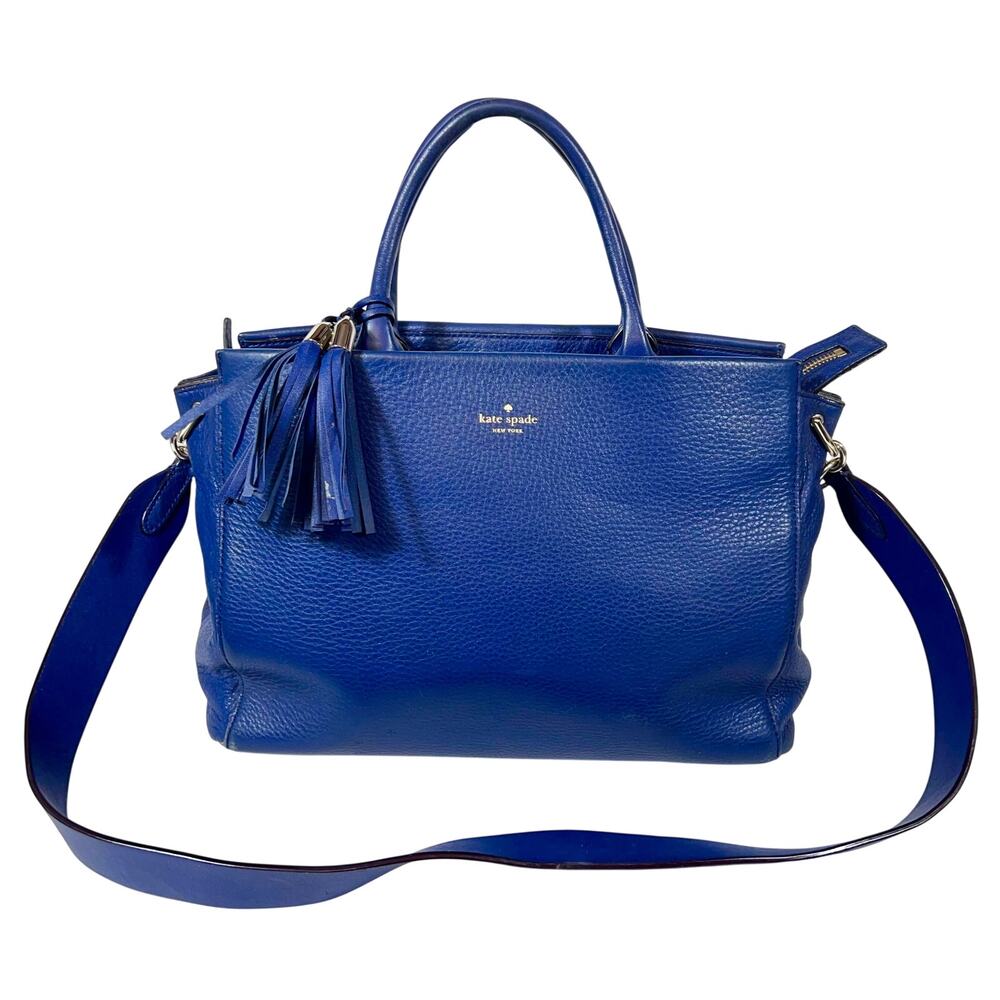 Kate Spade New York Atwood Place Larson Satchel Tassel Blue Leather Hand Bag